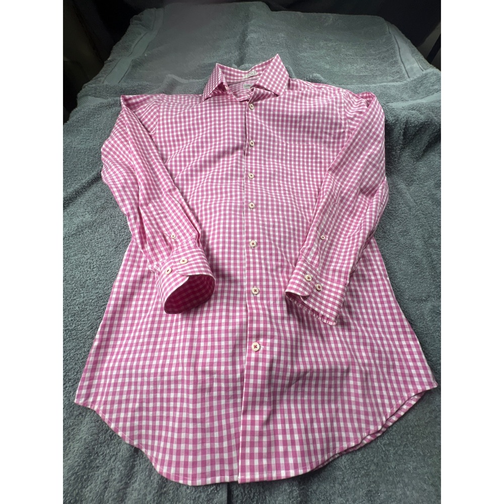 Peter Millar Pink Gingham Button Down Shirt Long Sleeve Cotton Medium